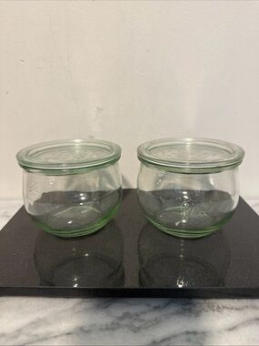 Set of 2 Weck tulip Small Glass Storage Jars - Light Green Tint 1/2 L